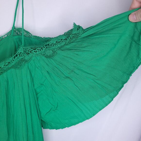 Alice Olivia Dress Small Green Pleated Cold Shoulder - Picture 4 of 11